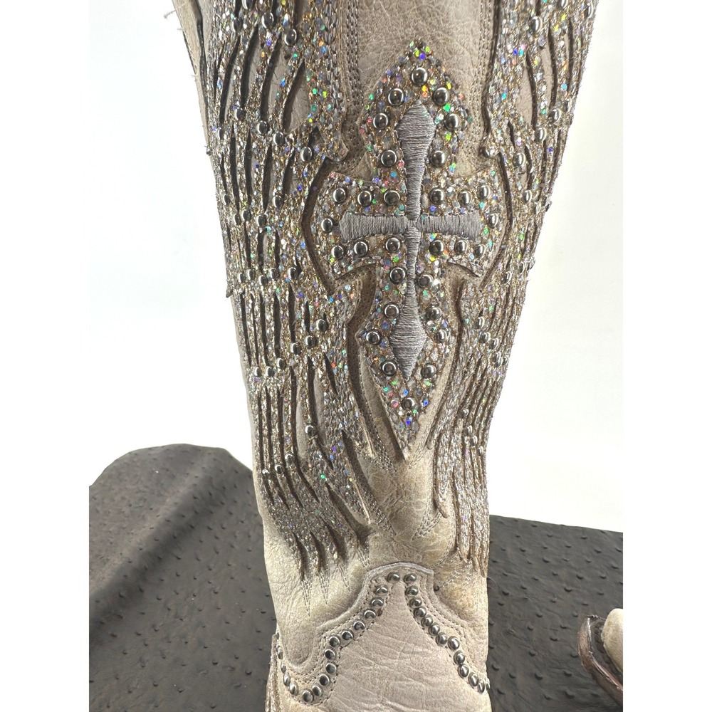 Corral Womens Bone Leather Wing and Cross Crystal Studded Boots A3571 Size 7 M - Picture 11 of 11